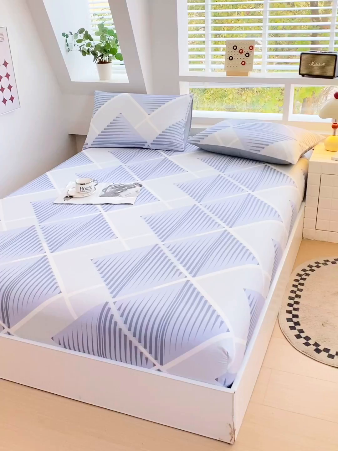 91家纺网 家纺一手货源 找家纺 小懒猪 2026新款全棉印花床笠 蓝灰格序