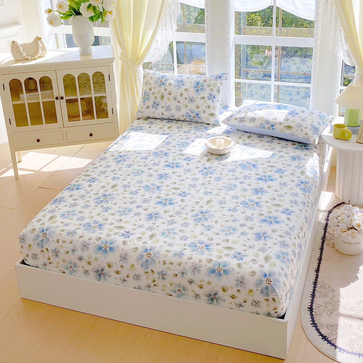 91家纺网 家纺一手货源 找家纺 小懒猪 2026新款全棉印花床笠 柳色衫林