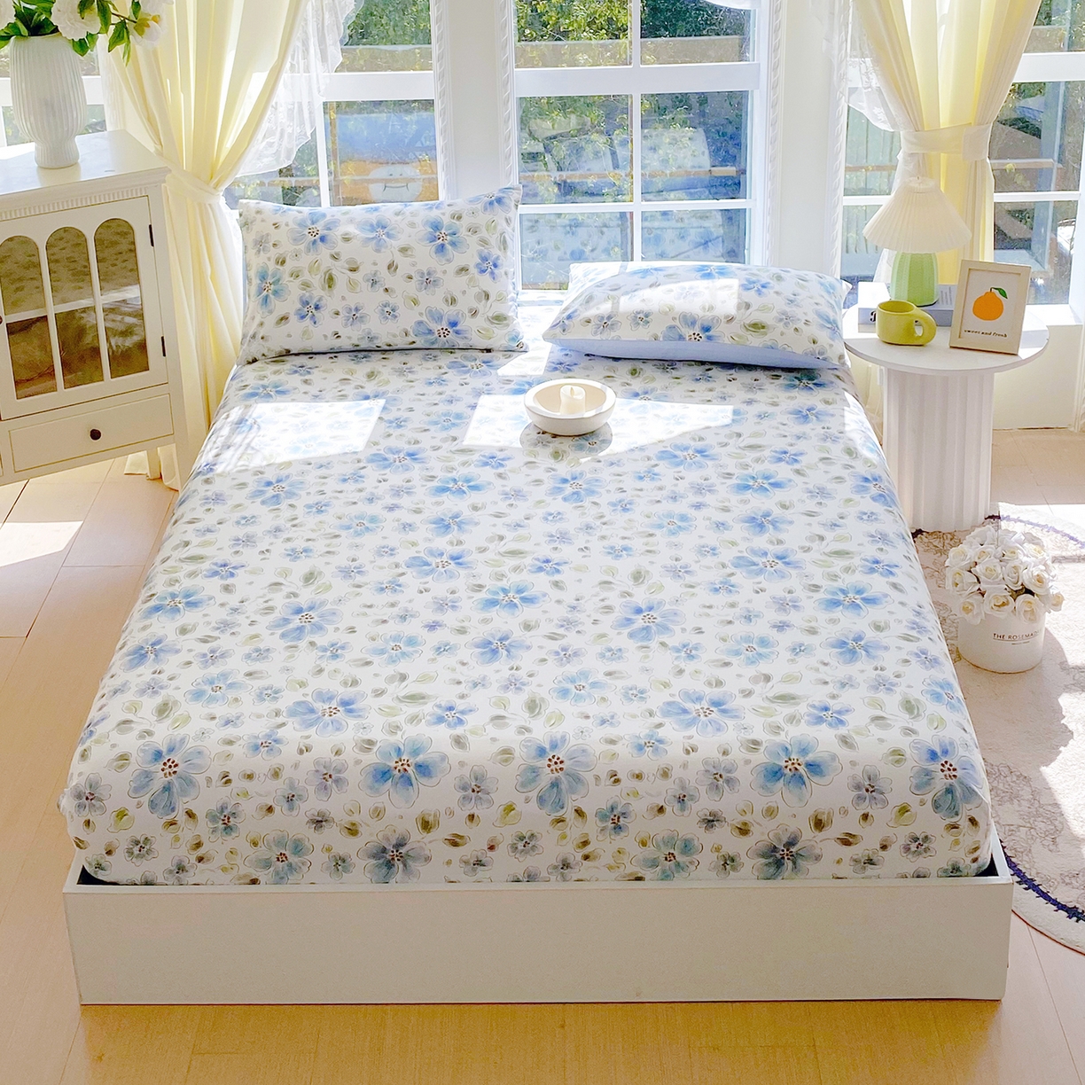 91家纺网 家纺一手货源 找家纺 小懒猪 2026新款全棉印花床笠 柳色衫林