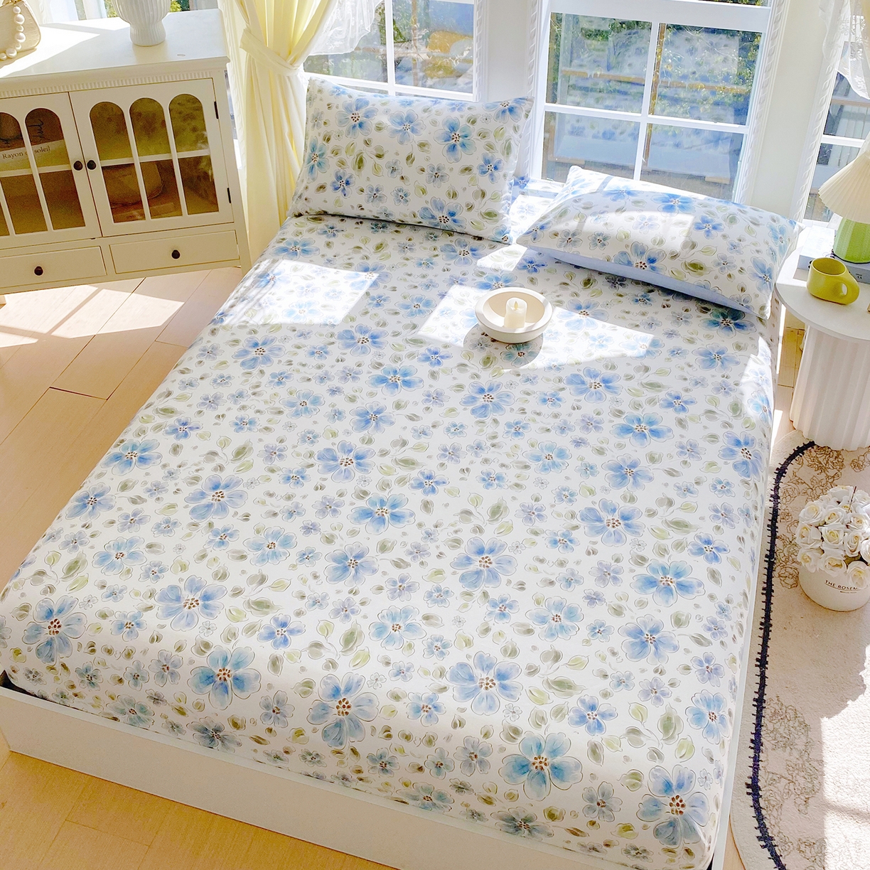 91家纺网 家纺一手货源 找家纺 小懒猪 2026新款全棉印花床笠 柳色衫林