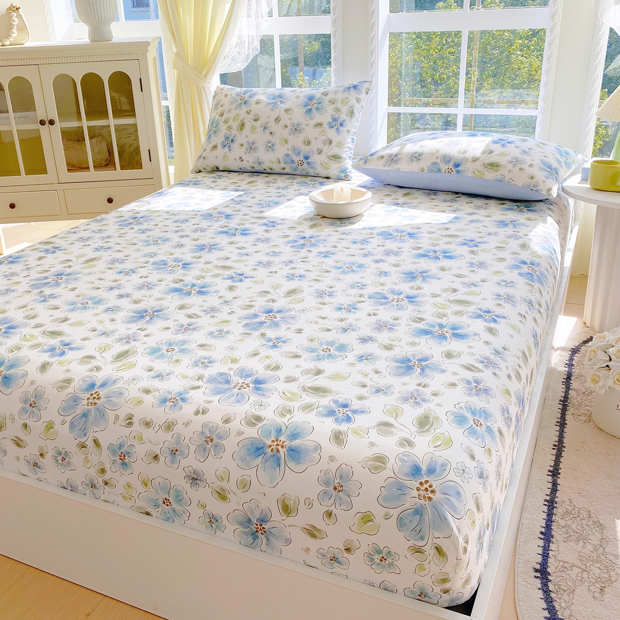 91家纺网 家纺一手货源 找家纺 小懒猪 2026新款全棉印花床笠 柳色衫林