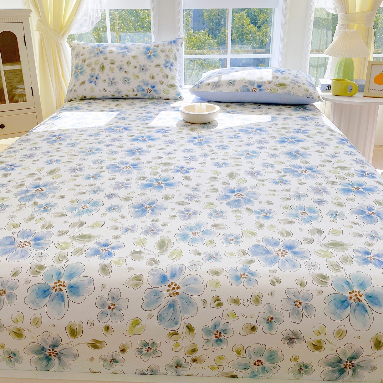 91家纺网 家纺一手货源 找家纺 小懒猪 2026新款全棉印花床笠 柳色衫林