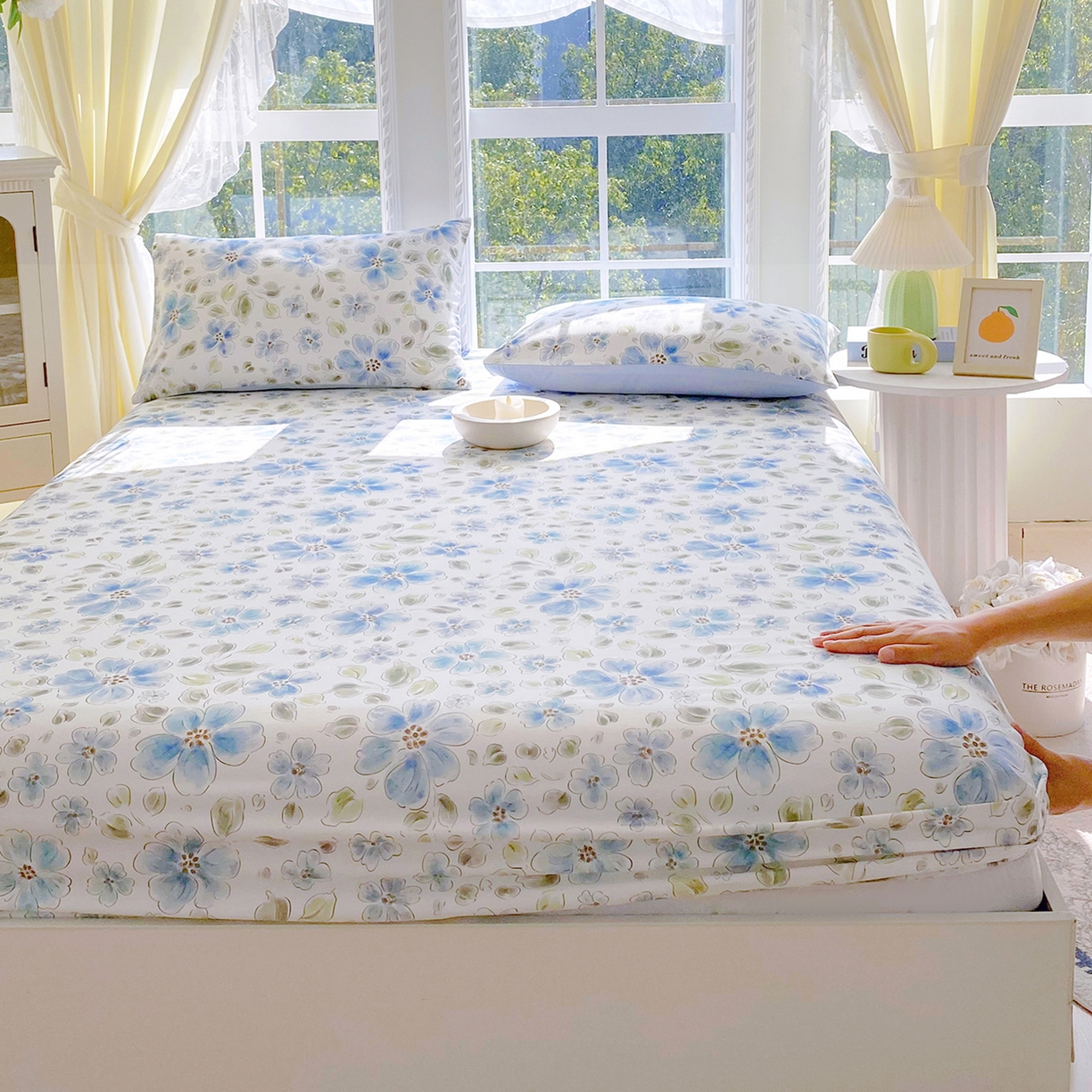 91家纺网 家纺一手货源 找家纺 小懒猪 2026新款全棉印花床笠 柳色衫林