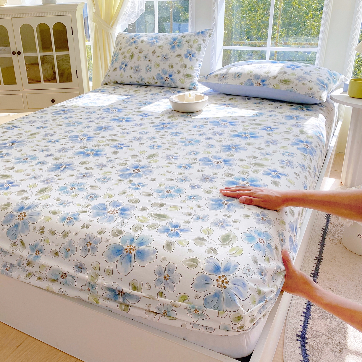 91家纺网 家纺一手货源 找家纺 小懒猪 2026新款全棉印花床笠 柳色衫林