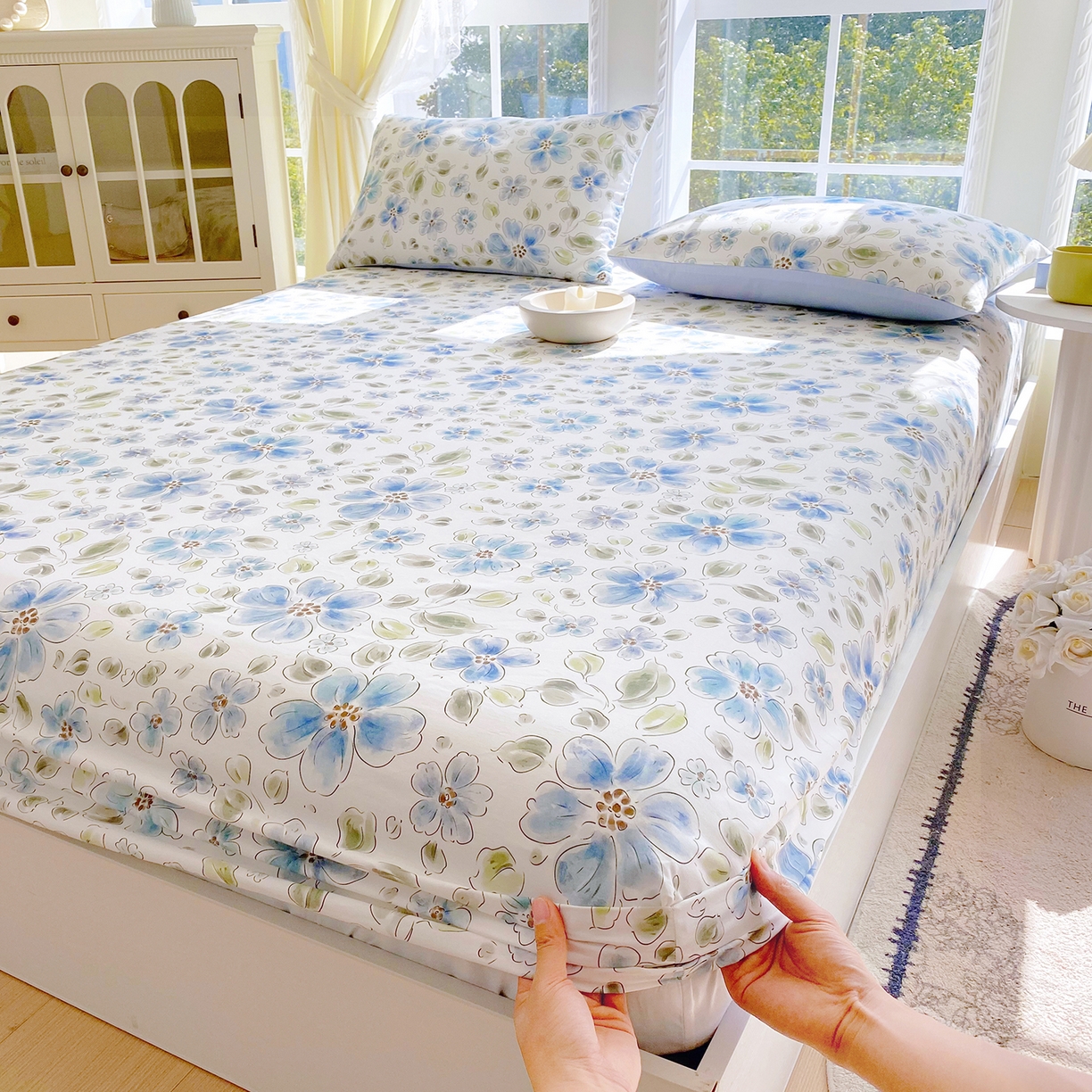 91家纺网 家纺一手货源 找家纺 小懒猪 2026新款全棉印花床笠 柳色衫林