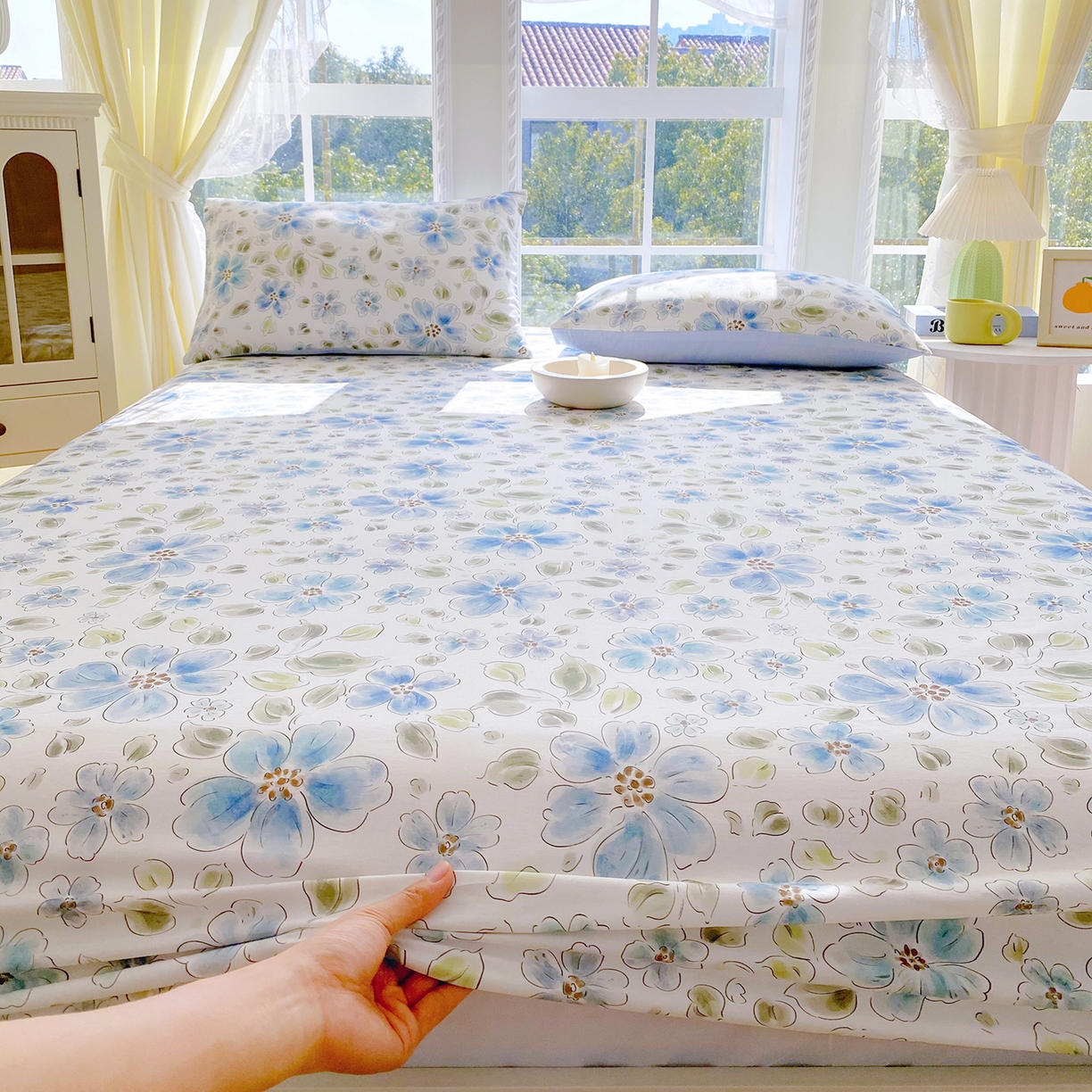 91家纺网 家纺一手货源 找家纺 小懒猪 2026新款全棉印花床笠 柳色衫林