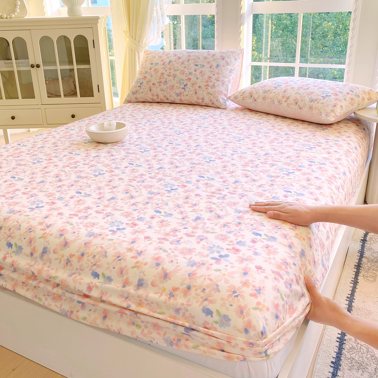 91家纺网 家纺一手货源 找家纺 小懒猪 2026新款全棉印花床笠 漫彩花韵