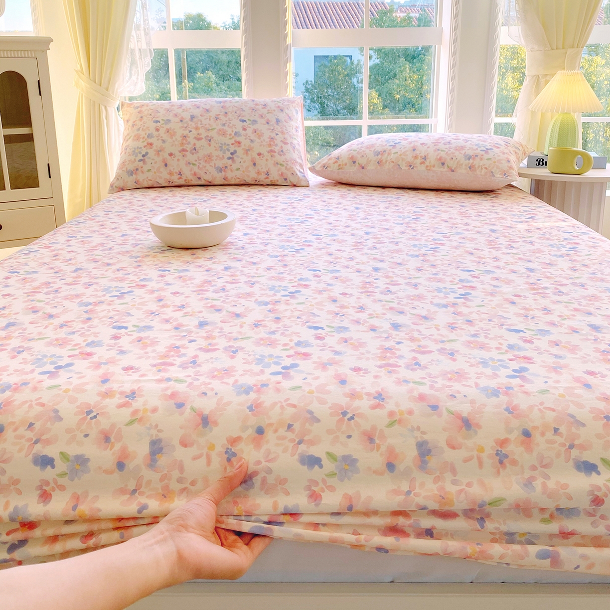 91家纺网 家纺一手货源 找家纺 小懒猪 2026新款全棉印花床笠 漫彩花韵