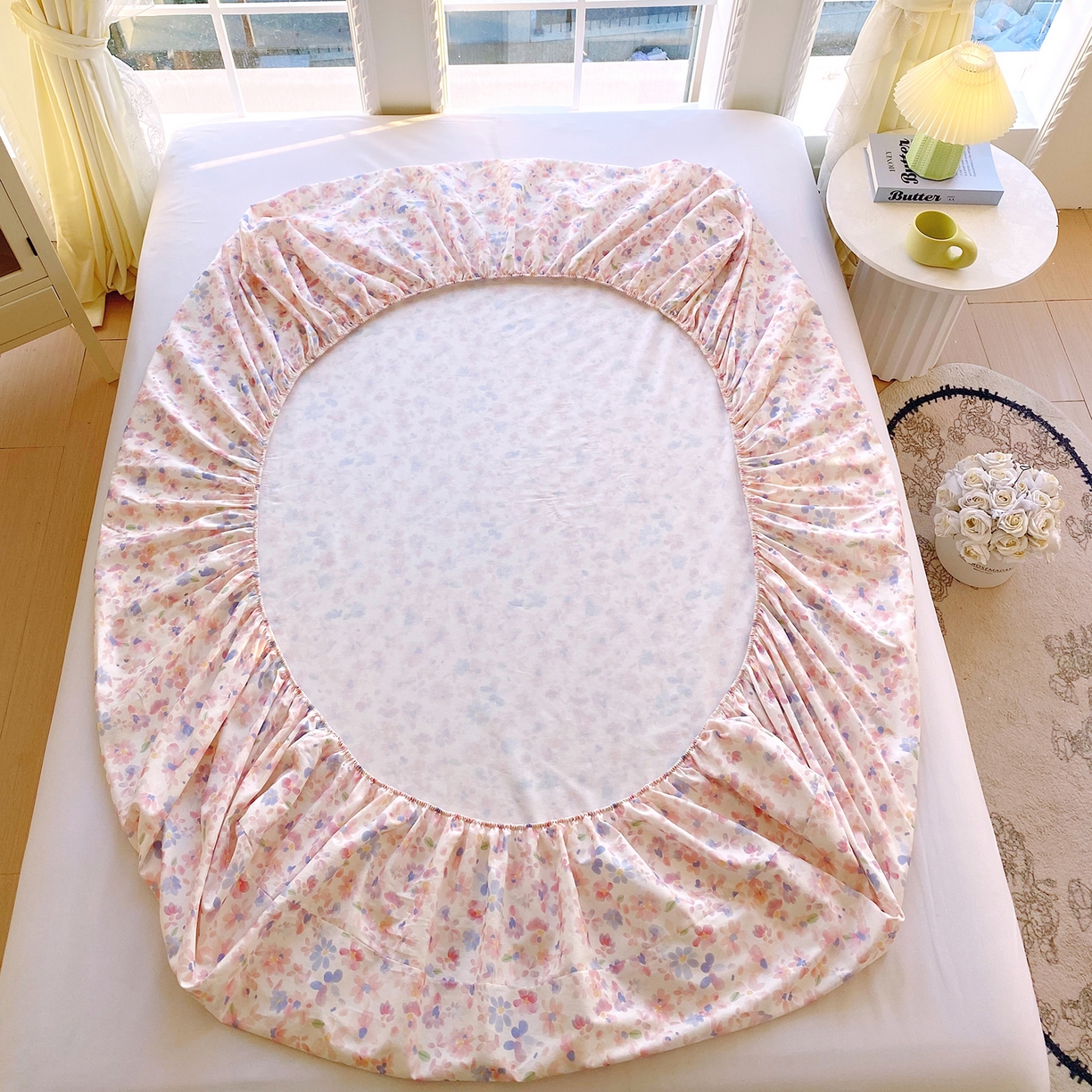 91家纺网 家纺一手货源 找家纺 小懒猪 2026新款全棉印花床笠 漫彩花韵