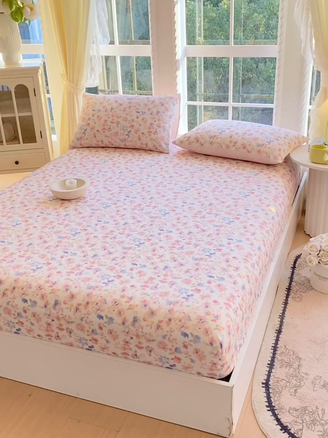 91家纺网 家纺一手货源 找家纺 小懒猪 2026新款全棉印花床笠 漫彩花韵