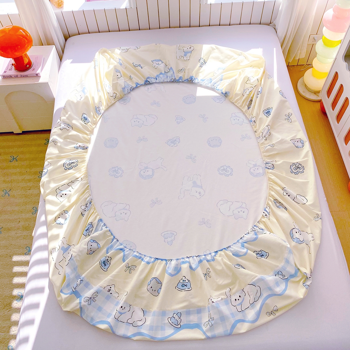 91家纺网 家纺一手货源 找家纺 小懒猪 2026新款全棉印花床笠 喵语时光