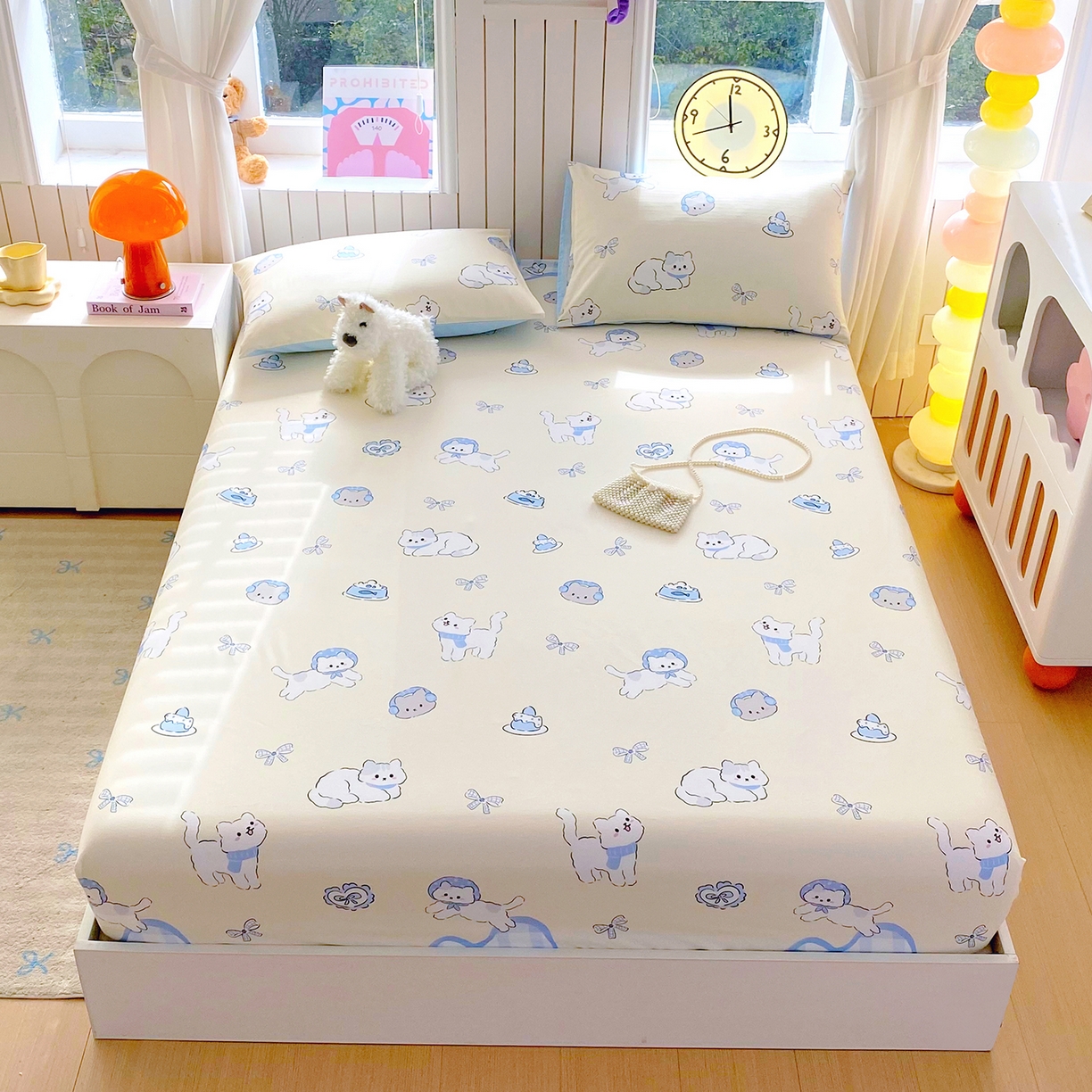 91家纺网 家纺一手货源 找家纺 小懒猪 2026新款全棉印花床笠 喵语时光