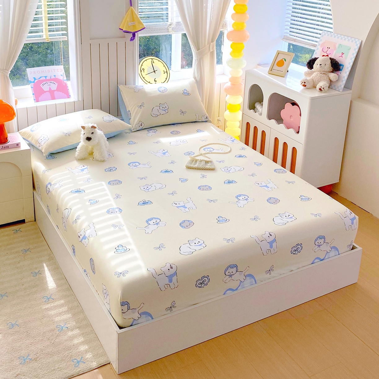 91家纺网 家纺一手货源 找家纺 小懒猪 2026新款全棉印花床笠 喵语时光