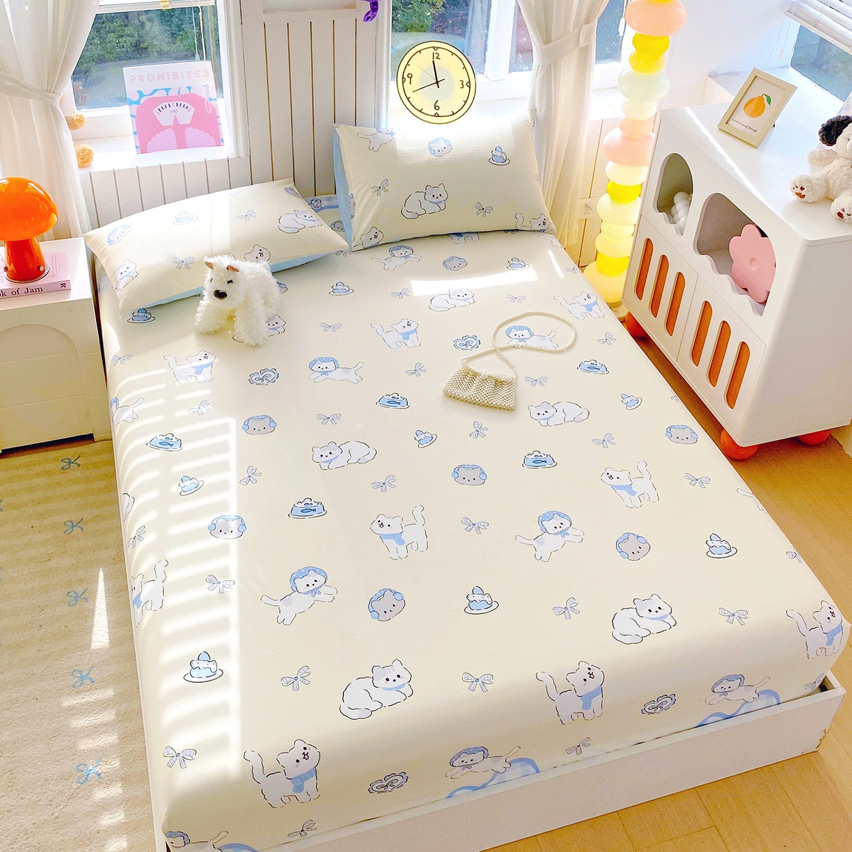 91家纺网 家纺一手货源 找家纺 小懒猪 2026新款全棉印花床笠 喵语时光