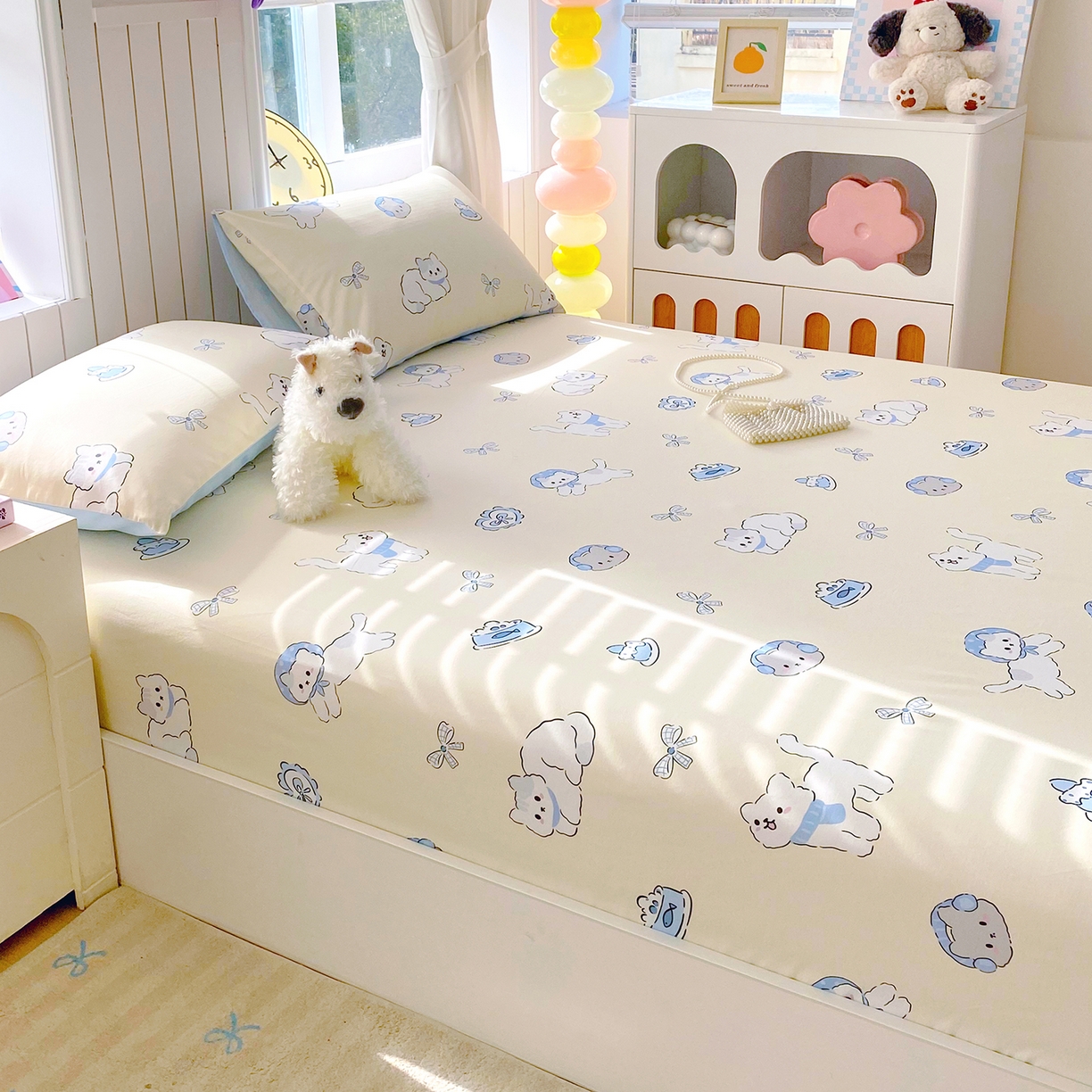 91家纺网 家纺一手货源 找家纺 小懒猪 2026新款全棉印花床笠 喵语时光