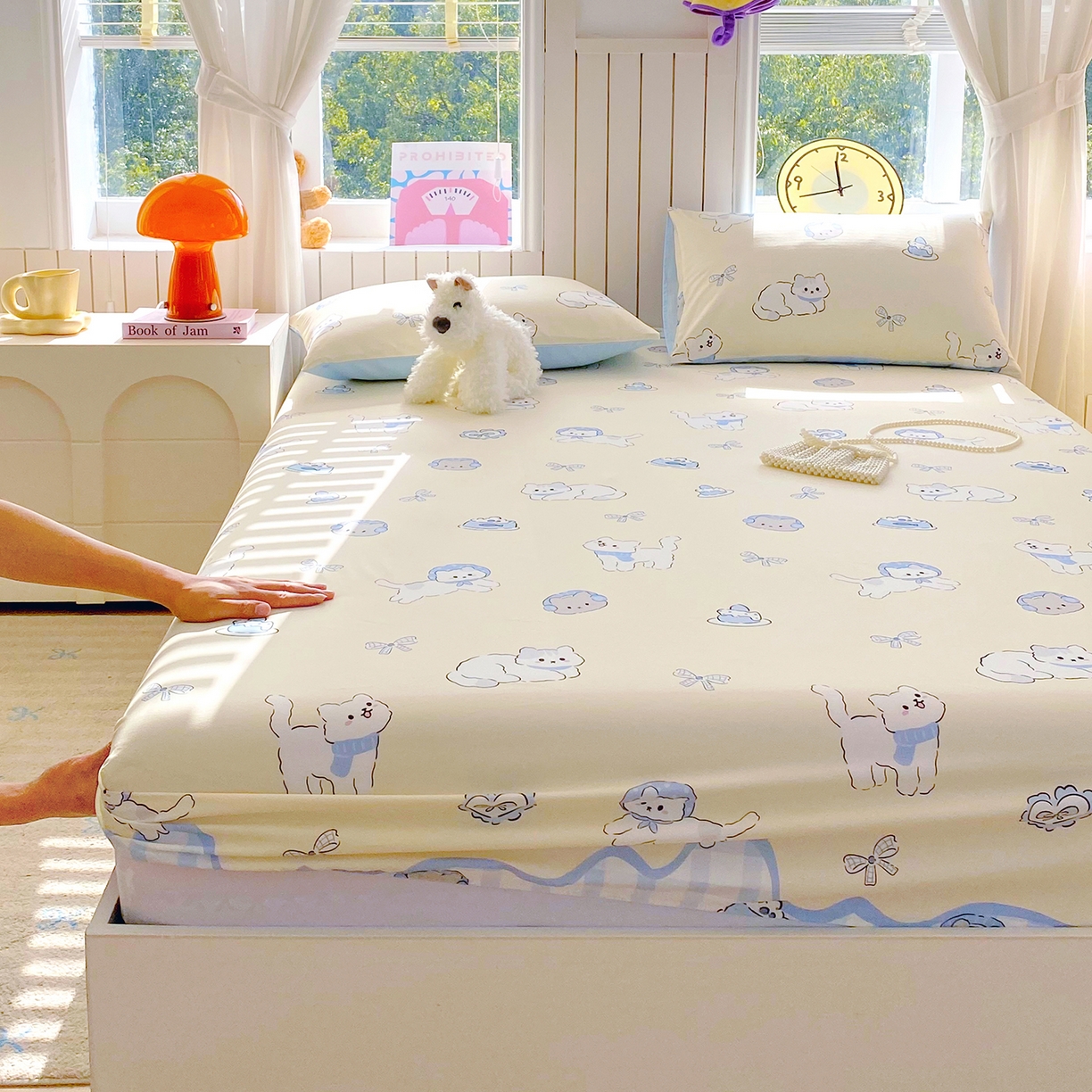 91家纺网 家纺一手货源 找家纺 小懒猪 2026新款全棉印花床笠 喵语时光