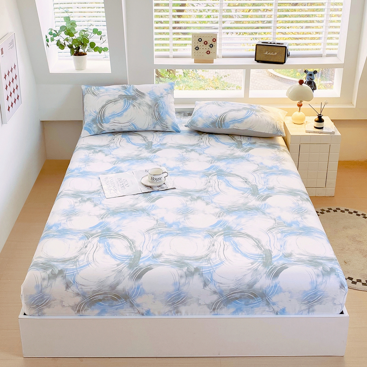 91家纺网 家纺一手货源 找家纺 小懒猪 2026新款全棉印花床笠 墨旋