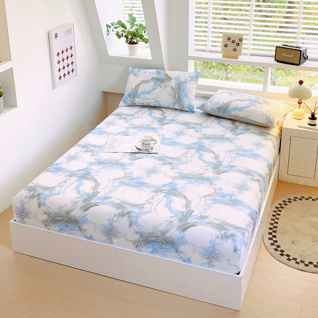 91家纺网 家纺一手货源 找家纺 小懒猪 2026新款全棉印花床笠 墨旋