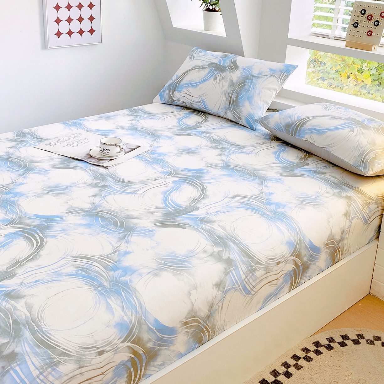 91家纺网 家纺一手货源 找家纺 小懒猪 2026新款全棉印花床笠 墨旋