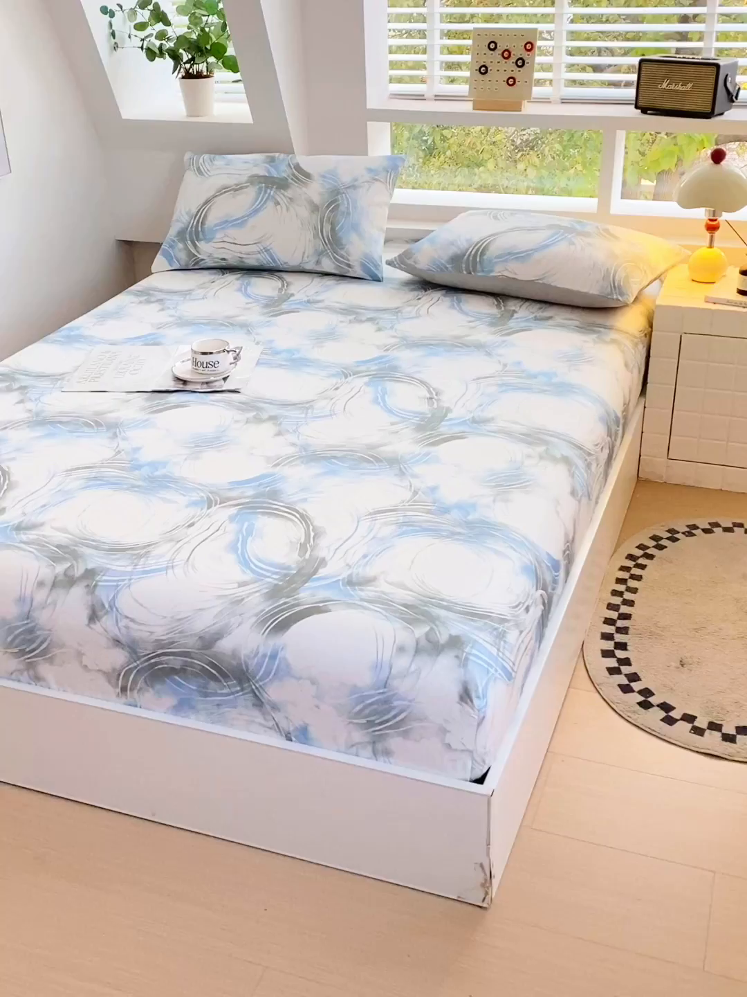 91家纺网 家纺一手货源 找家纺 小懒猪 2026新款全棉印花床笠 墨旋