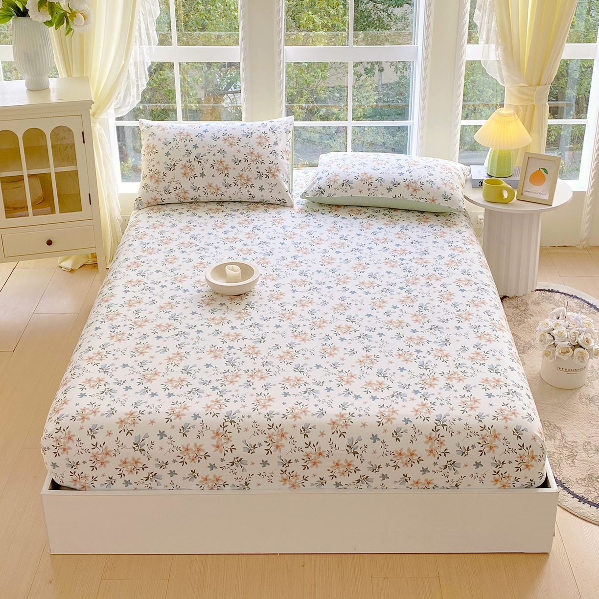 91家纺网 家纺一手货源 找家纺 小懒猪 2026新款全棉印花床笠 沐风苍兰