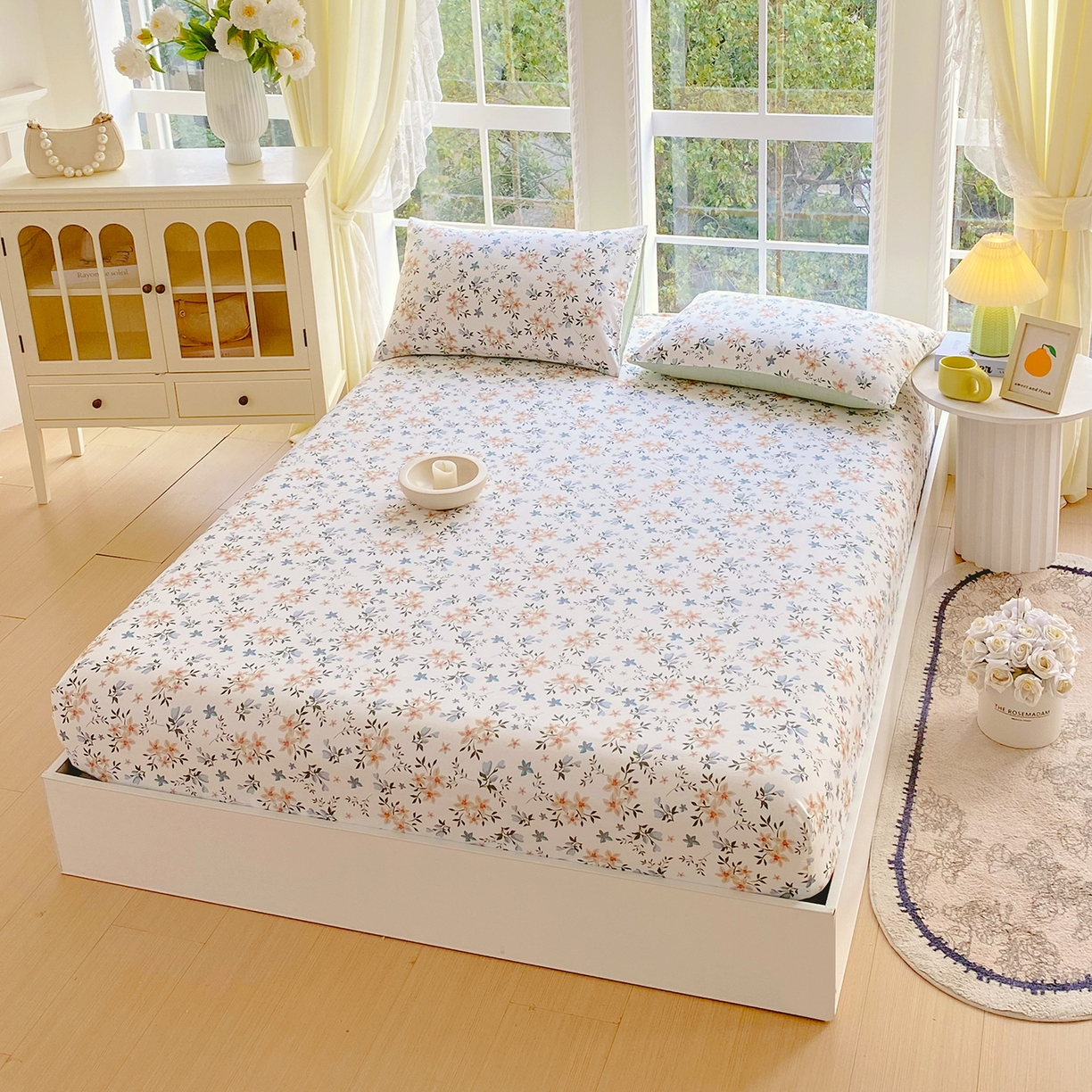 91家纺网 家纺一手货源 找家纺 小懒猪 2026新款全棉印花床笠 沐风苍兰