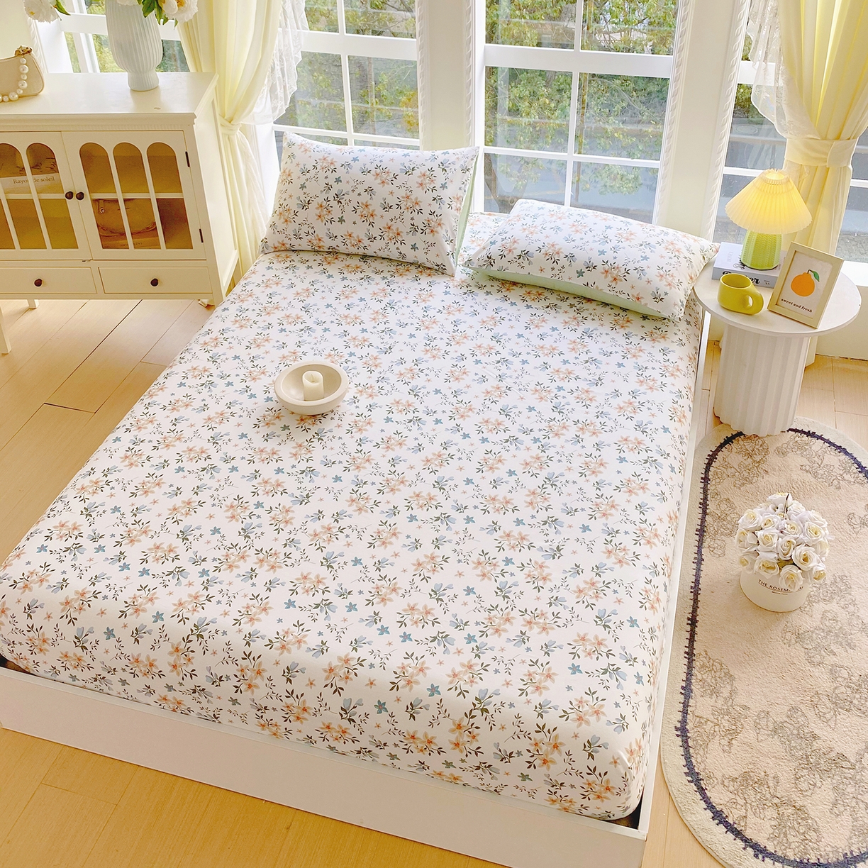 91家纺网 家纺一手货源 找家纺 小懒猪 2026新款全棉印花床笠 沐风苍兰