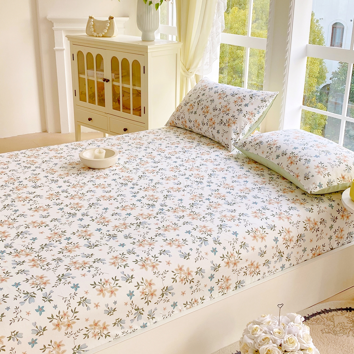 91家纺网 家纺一手货源 找家纺 小懒猪 2026新款全棉印花床笠 沐风苍兰