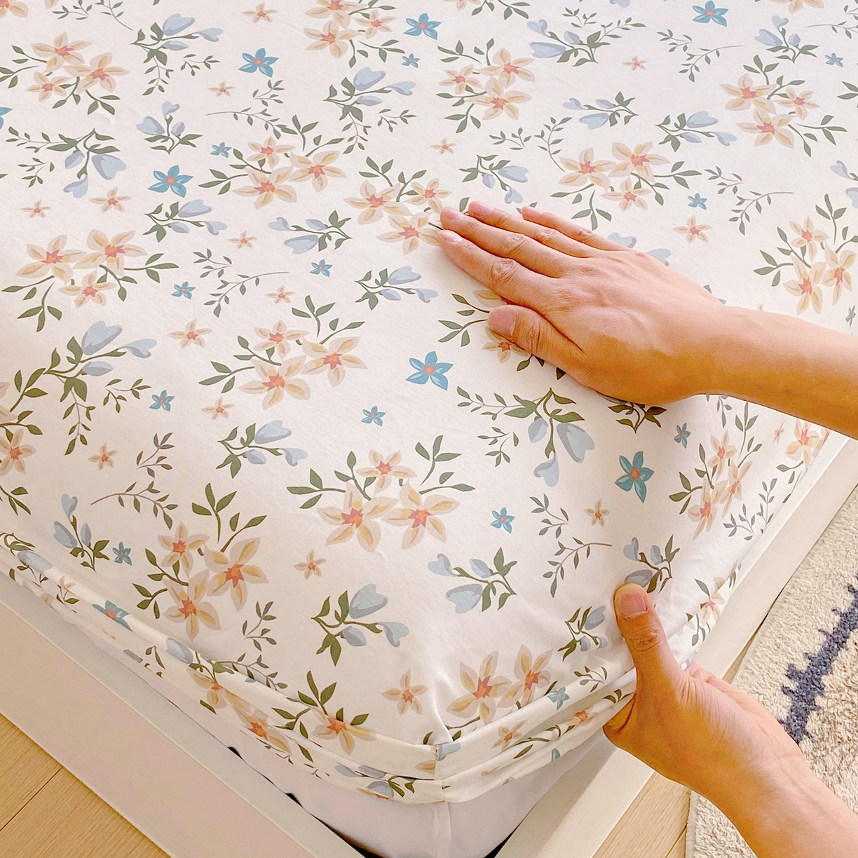 91家纺网 家纺一手货源 找家纺 小懒猪 2026新款全棉印花床笠 沐风苍兰