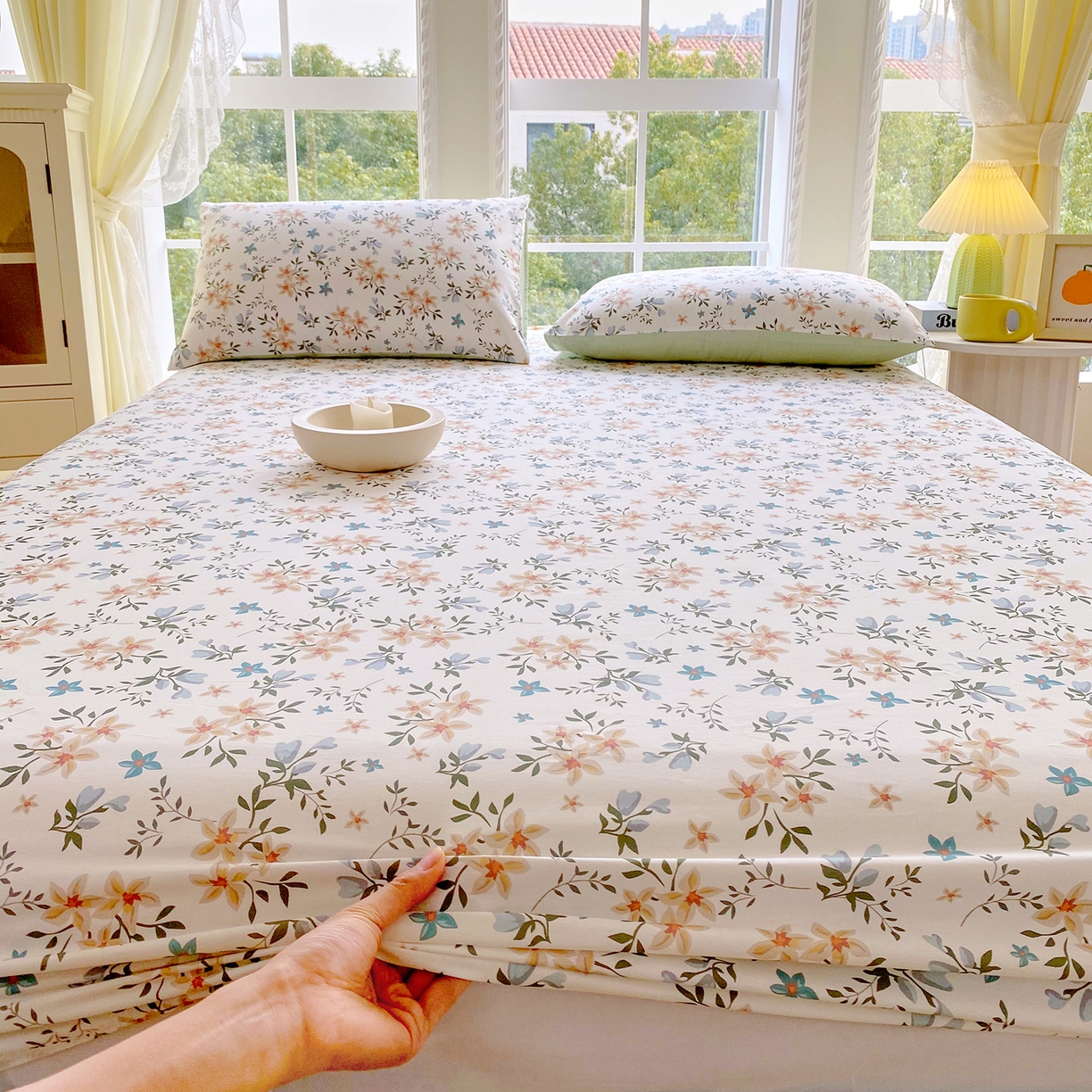 91家纺网 家纺一手货源 找家纺 小懒猪 2026新款全棉印花床笠 沐风苍兰