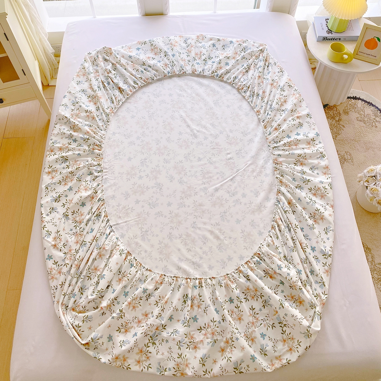 91家纺网 家纺一手货源 找家纺 小懒猪 2026新款全棉印花床笠 沐风苍兰