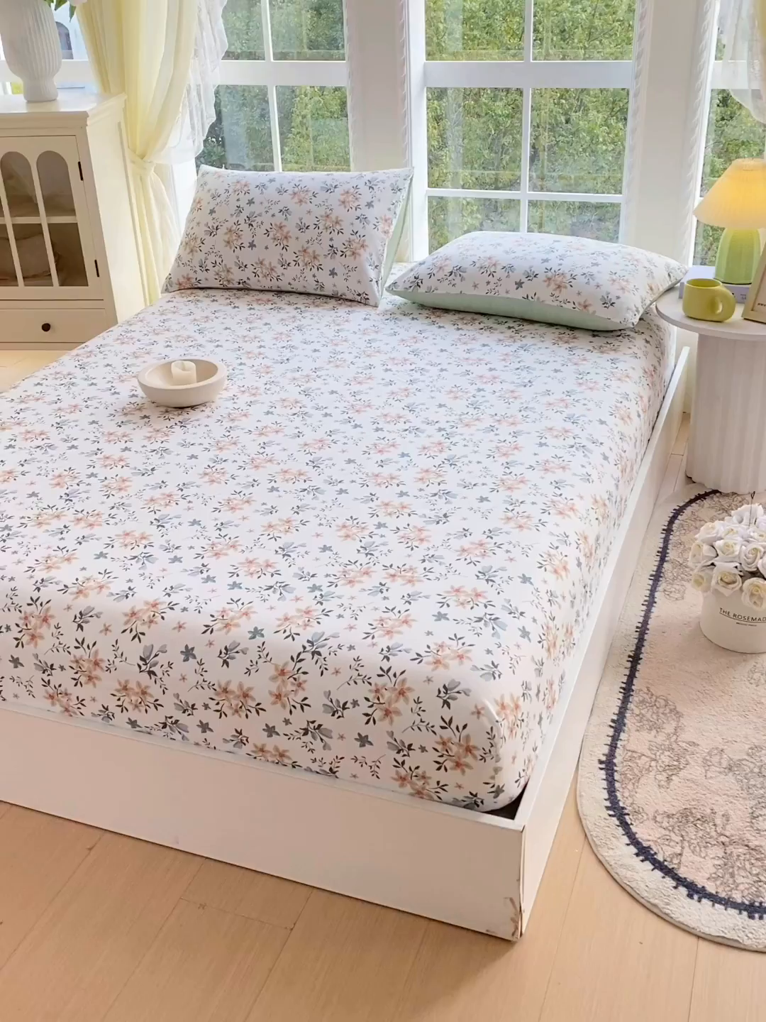 91家纺网 家纺一手货源 找家纺 小懒猪 2026新款全棉印花床笠 沐风苍兰