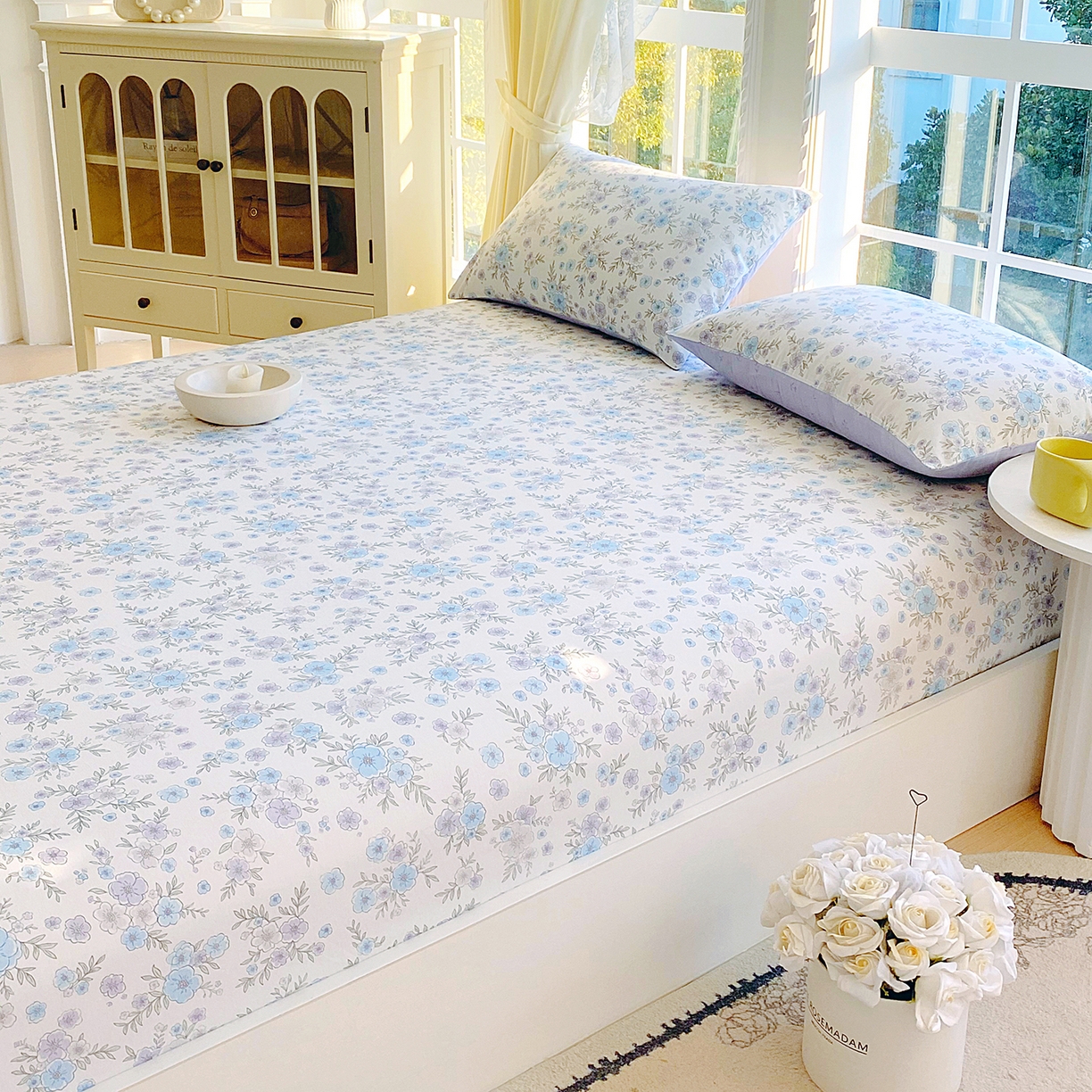 91家纺网 家纺一手货源 找家纺 小懒猪 2026新款全棉印花床笠 青蔓花盏