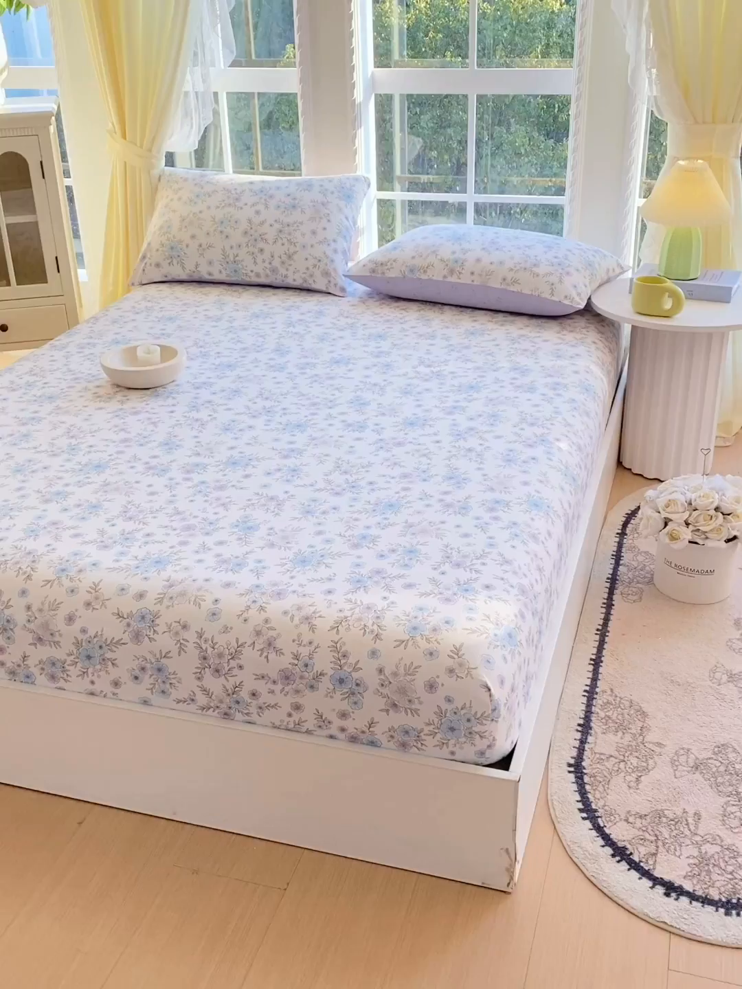 91家纺网 家纺一手货源 找家纺 小懒猪 2026新款全棉印花床笠 青蔓花盏