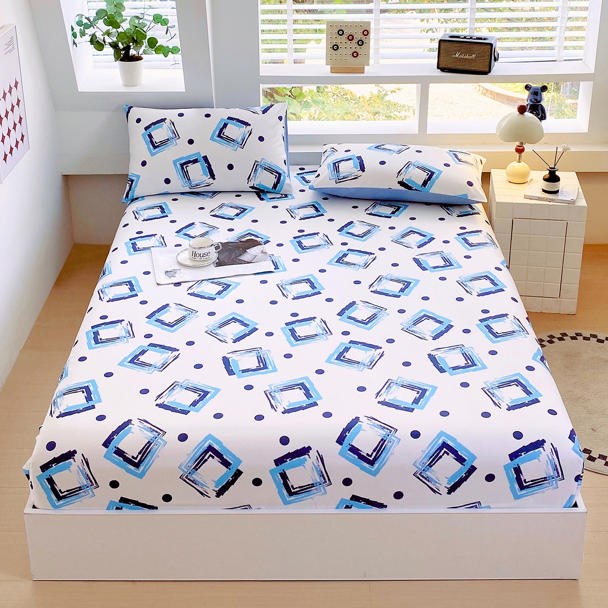 91家纺网 家纺一手货源 找家纺 小懒猪 2026新款全棉印花床笠 清棱