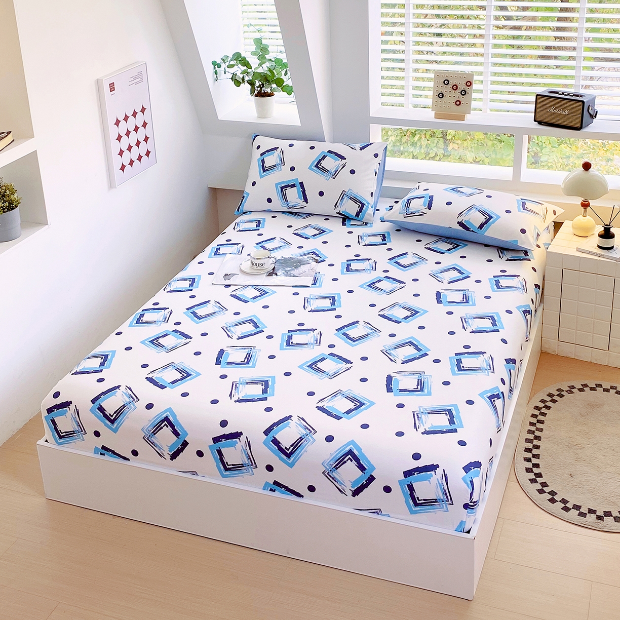 91家纺网 家纺一手货源 找家纺 小懒猪 2026新款全棉印花床笠 清棱