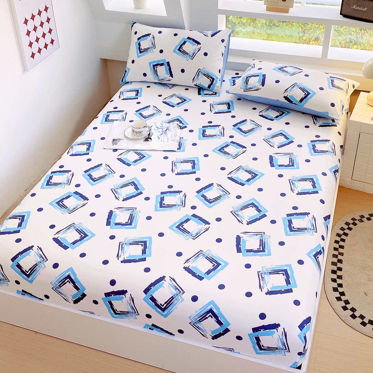 91家纺网 家纺一手货源 找家纺 小懒猪 2026新款全棉印花床笠 清棱