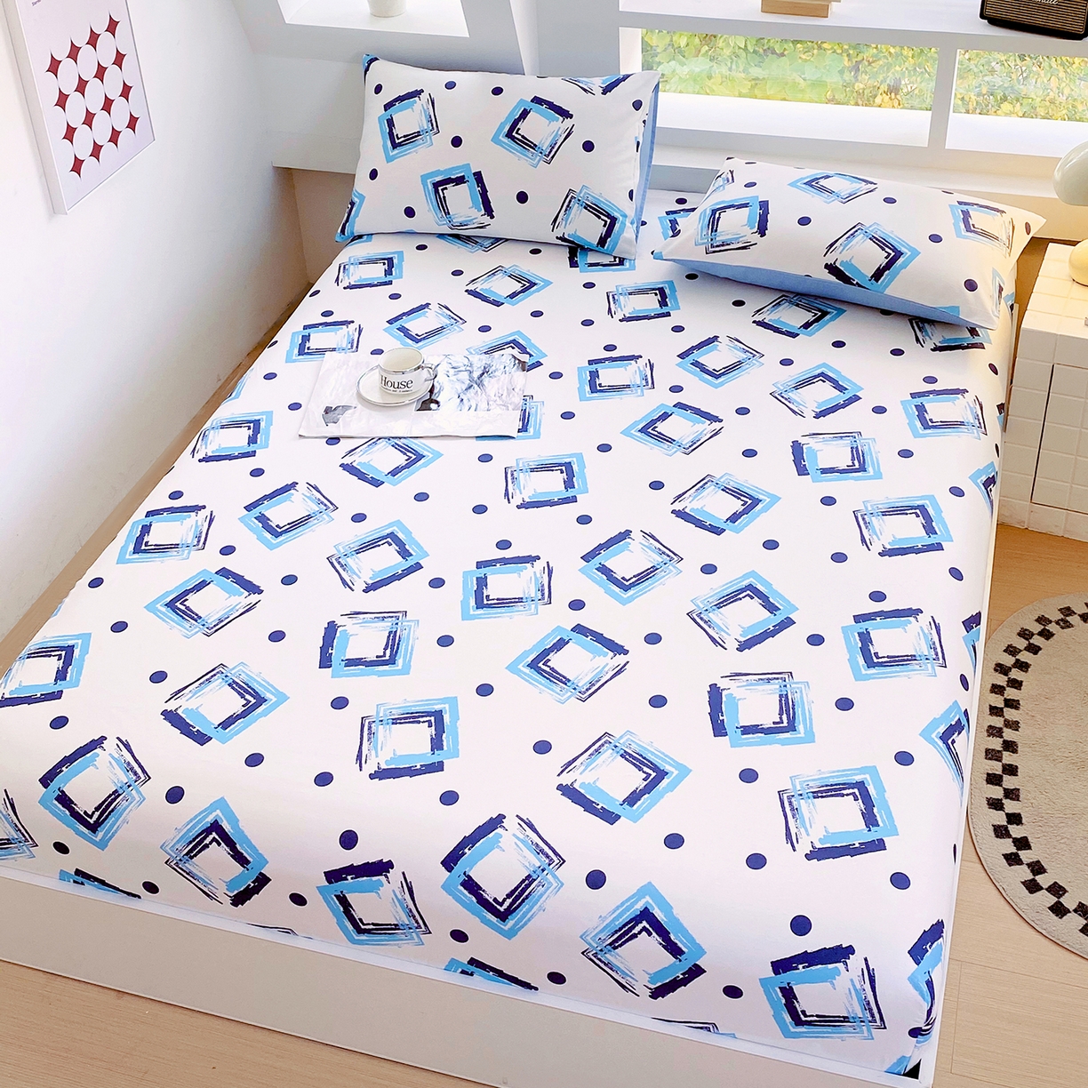 91家纺网 家纺一手货源 找家纺 小懒猪 2026新款全棉印花床笠 清棱