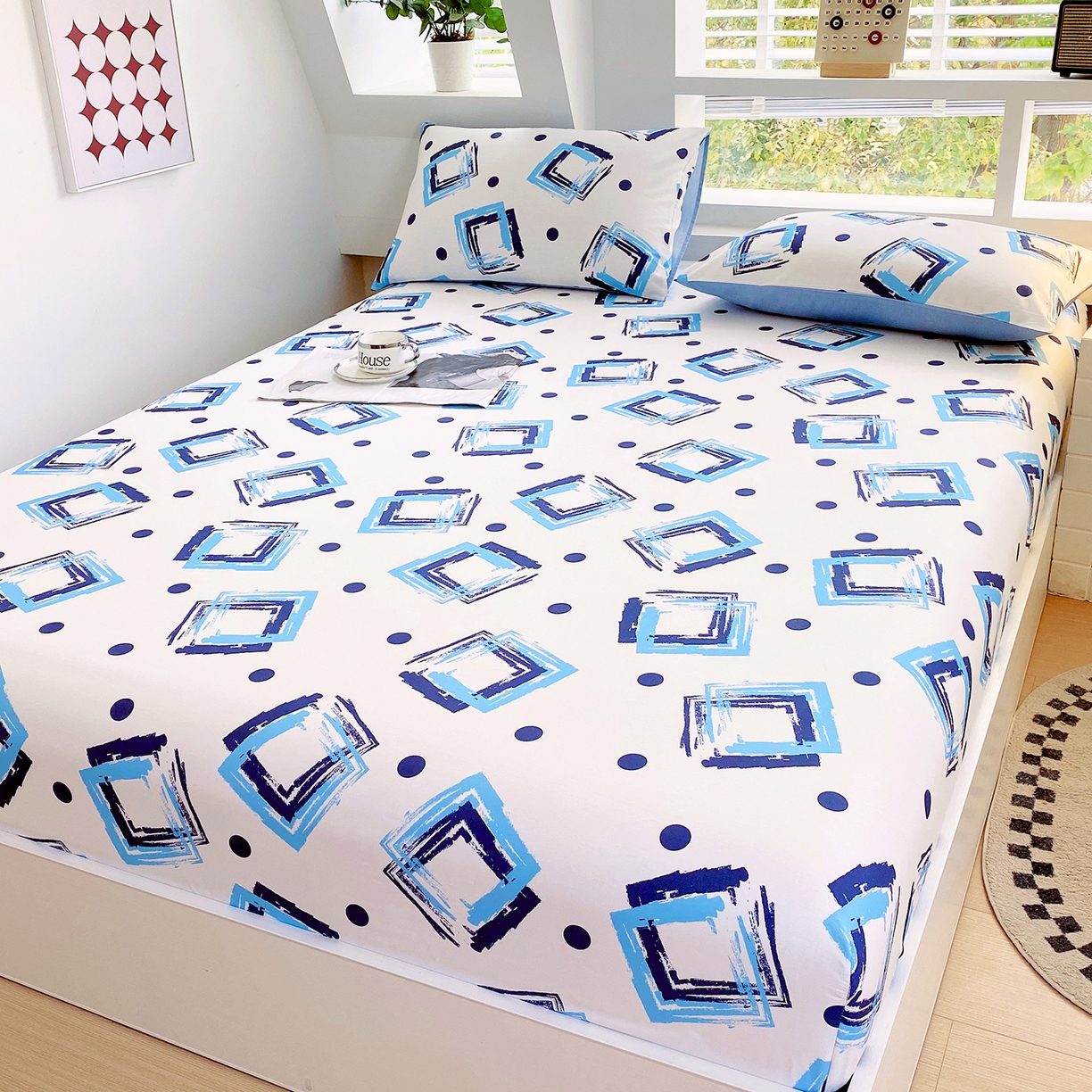 91家纺网 家纺一手货源 找家纺 小懒猪 2026新款全棉印花床笠 清棱