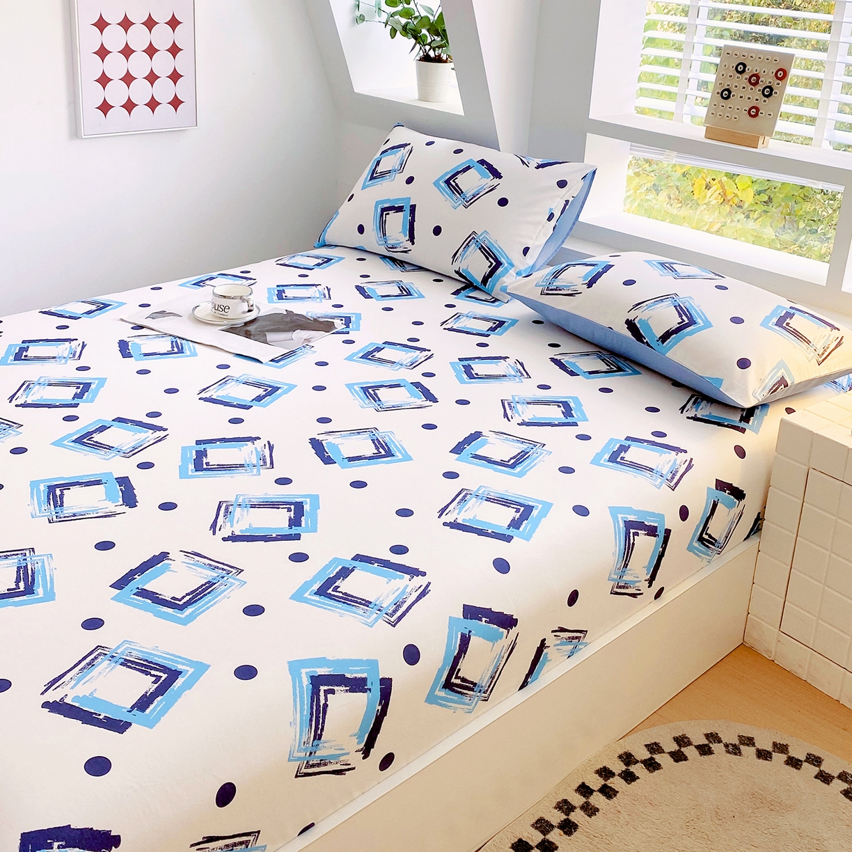 91家纺网 家纺一手货源 找家纺 小懒猪 2026新款全棉印花床笠 清棱