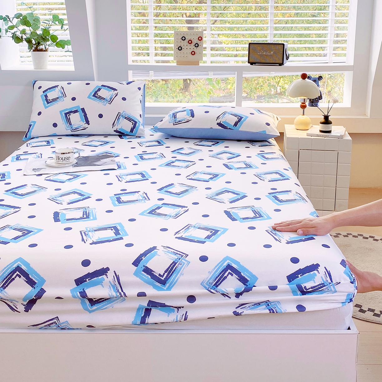 91家纺网 家纺一手货源 找家纺 小懒猪 2026新款全棉印花床笠 清棱