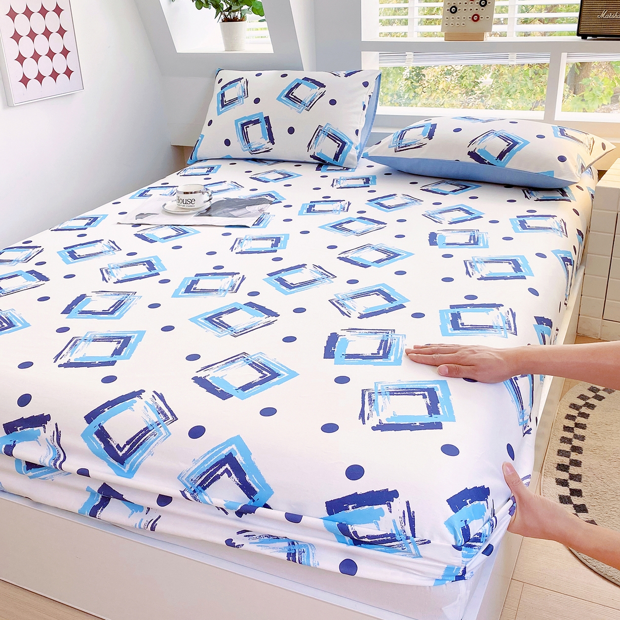 91家纺网 家纺一手货源 找家纺 小懒猪 2026新款全棉印花床笠 清棱