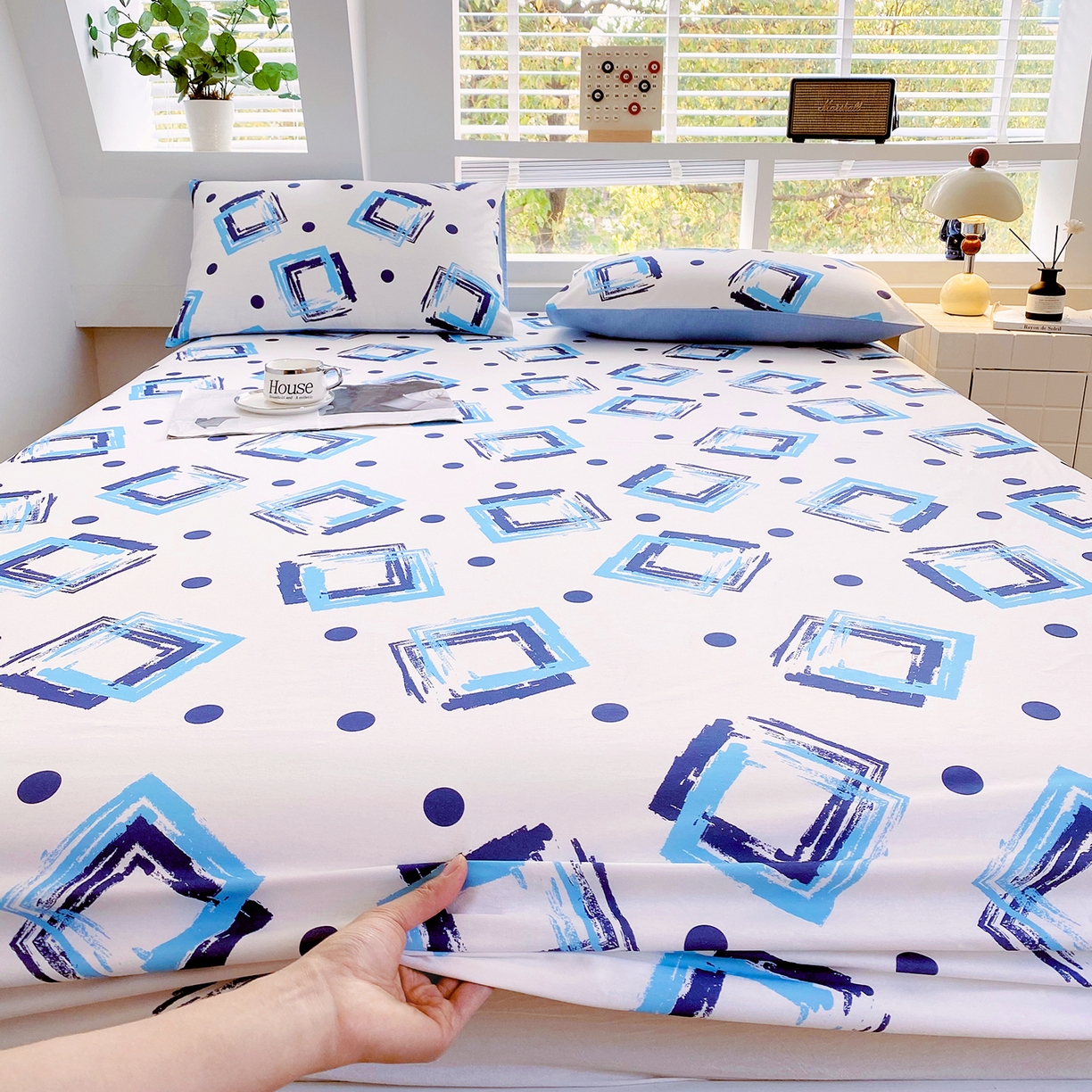 91家纺网 家纺一手货源 找家纺 小懒猪 2026新款全棉印花床笠 清棱