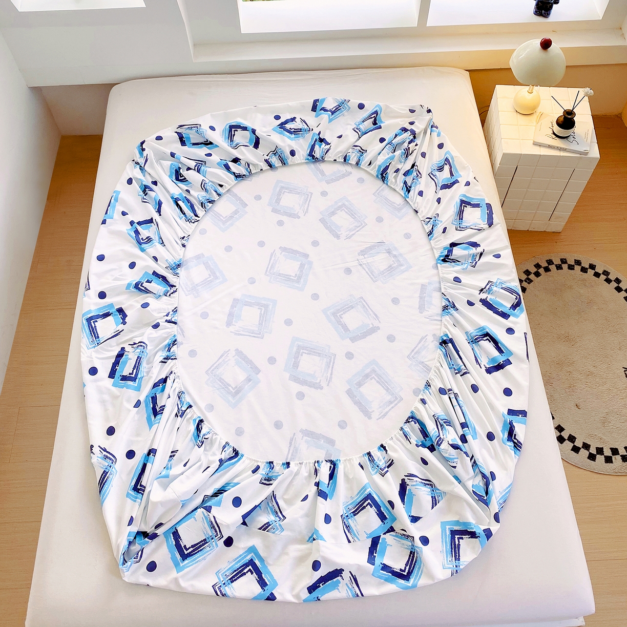 91家纺网 家纺一手货源 找家纺 小懒猪 2026新款全棉印花床笠 清棱