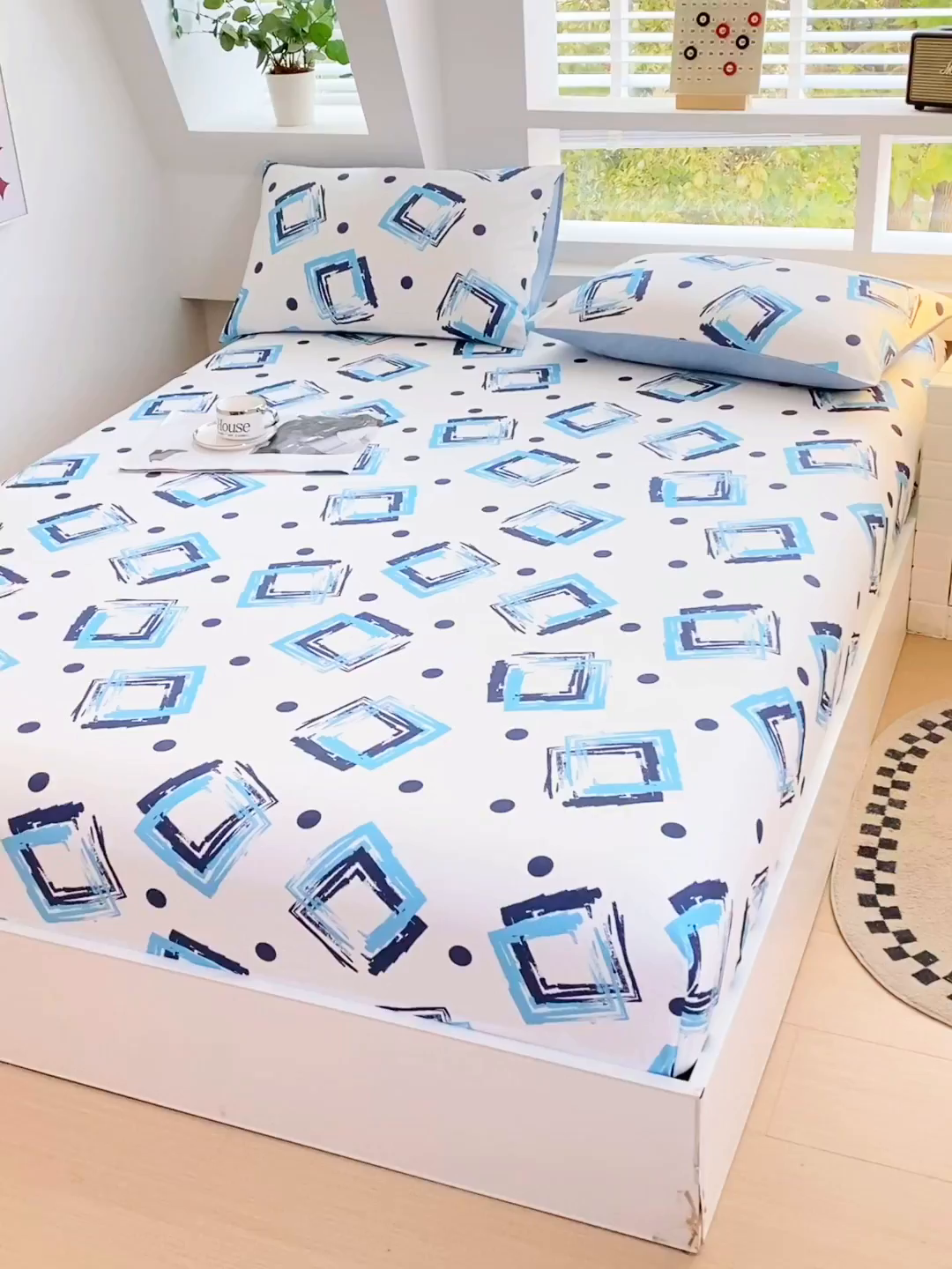 91家纺网 家纺一手货源 找家纺 小懒猪 2026新款全棉印花床笠 清棱