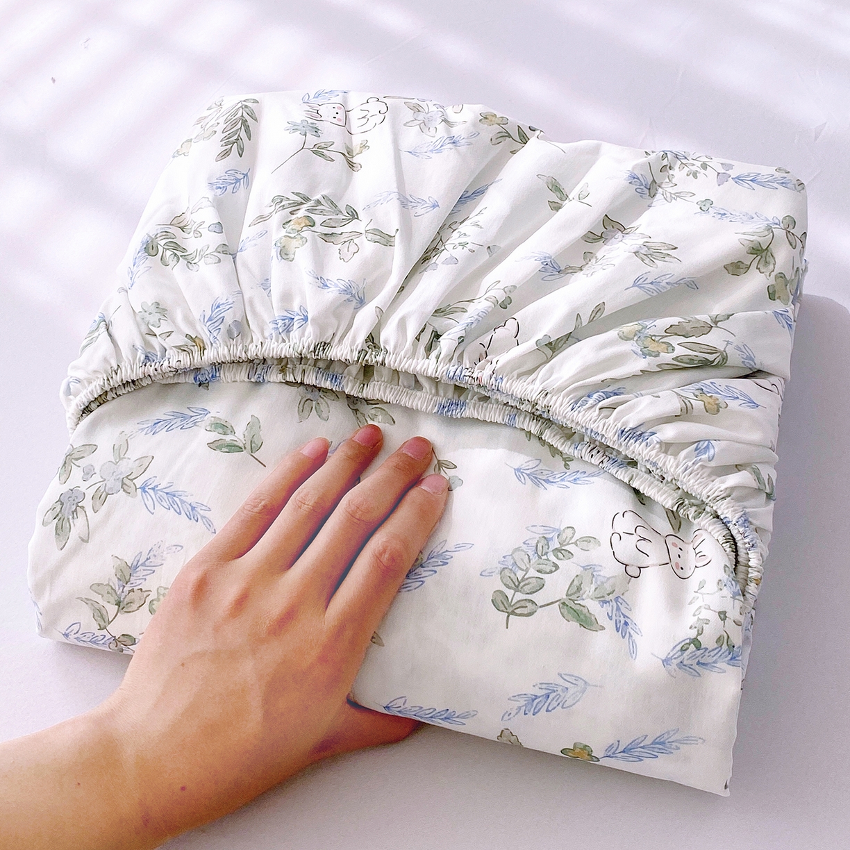 91家纺网 家纺一手货源 找家纺 小懒猪 2026新款全棉印花床笠 森屹兔眠