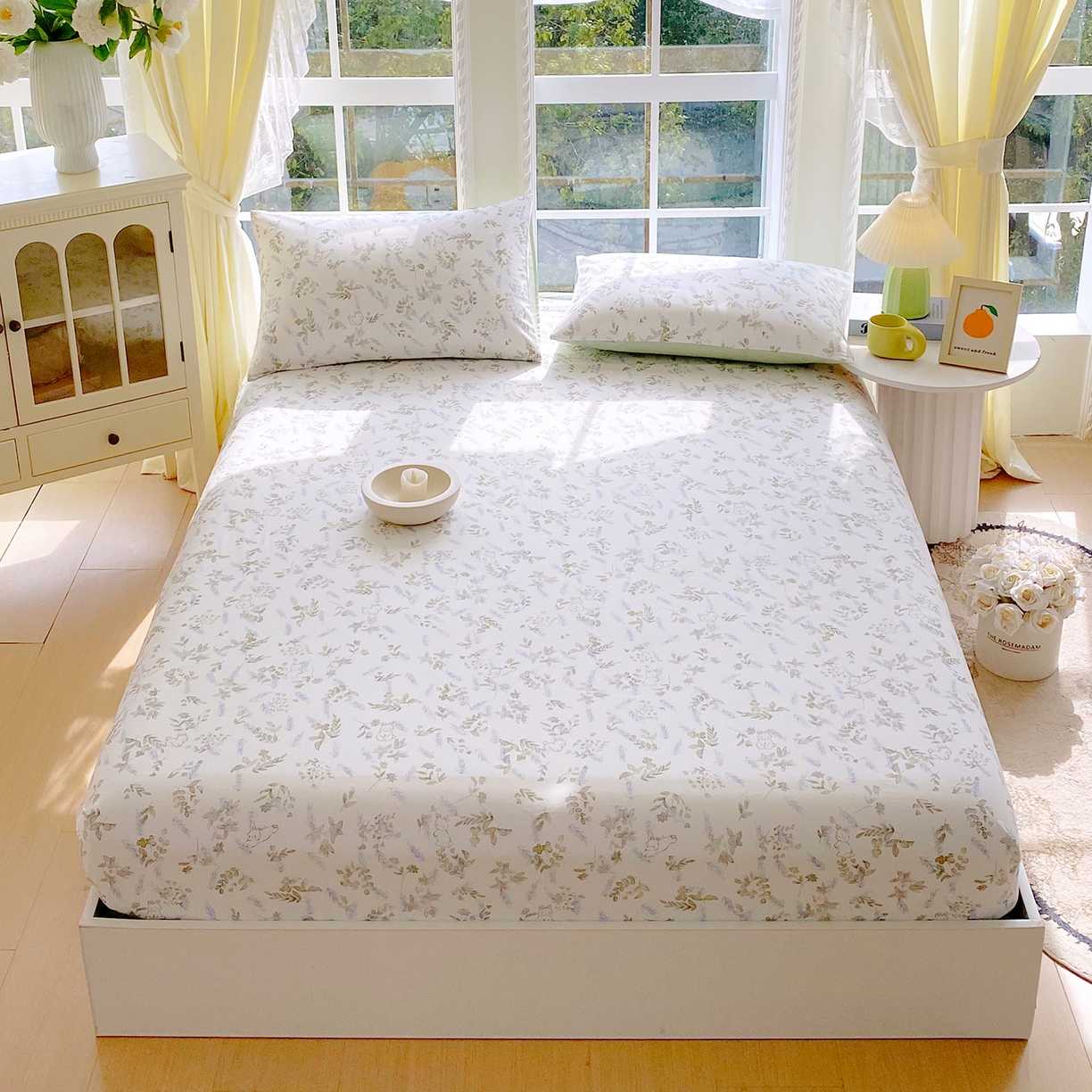 91家纺网 家纺一手货源 找家纺 小懒猪 2026新款全棉印花床笠 森屹兔眠