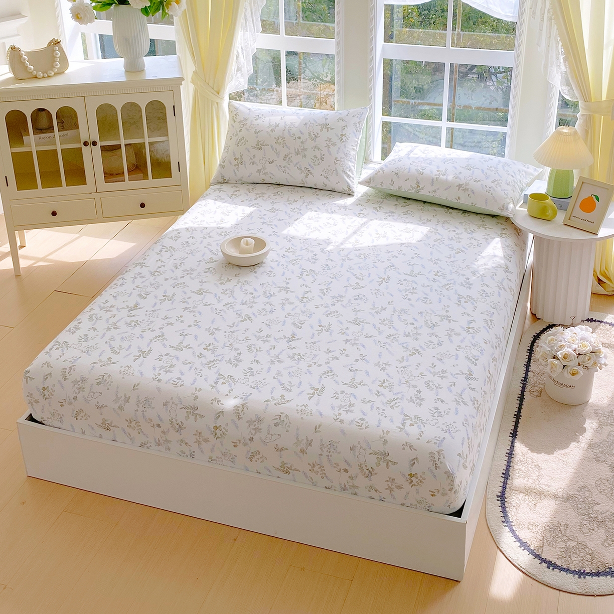 91家纺网 家纺一手货源 找家纺 小懒猪 2026新款全棉印花床笠 森屹兔眠