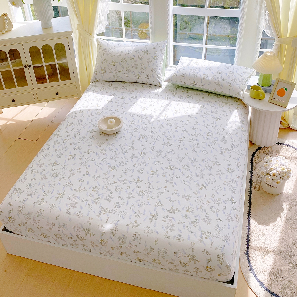 91家纺网 家纺一手货源 找家纺 小懒猪 2026新款全棉印花床笠 森屹兔眠