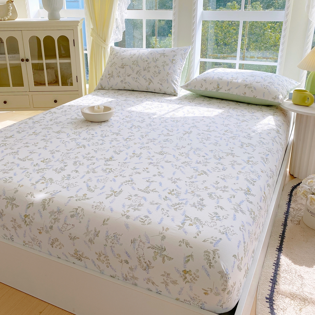 91家纺网 家纺一手货源 找家纺 小懒猪 2026新款全棉印花床笠 森屹兔眠